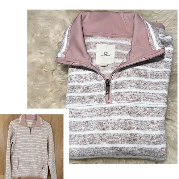 Thread & Supply Knit Striped Pink/ White Pullover 1/4 Zip Oversized Sweater - Picture 1 of 5